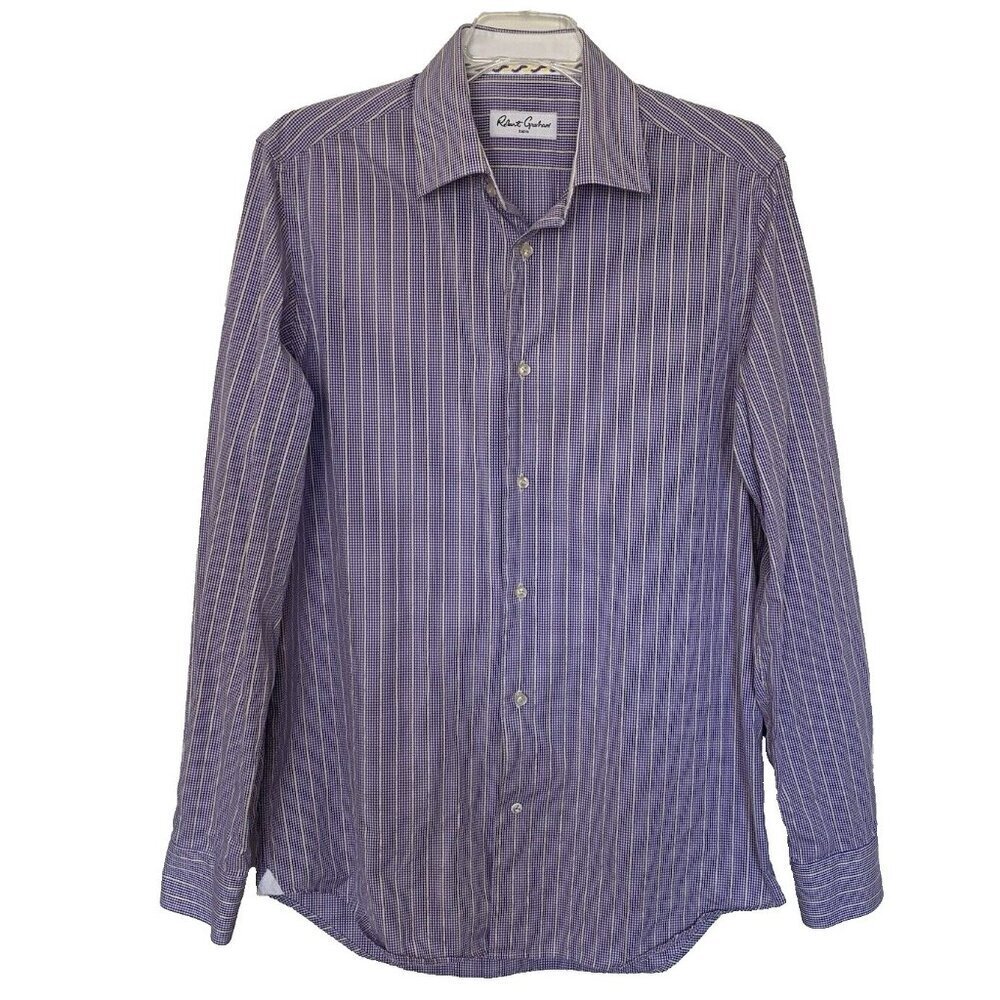 Robert Graham Shirt Men 39 15.5 Purple Striped Long Sleeve Button Up Flip Cuff